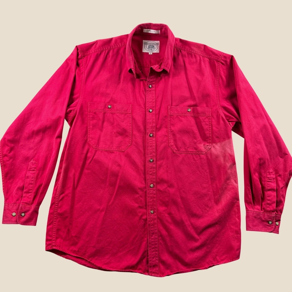Vintage John Ashford Sport Shirt Men XL Red Cotton Twill Workwear Casual Top XL